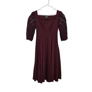 Hearts & Roses Retro 50’s Pinup Lace Sweetheart Dress Size 6 Small Burgundy